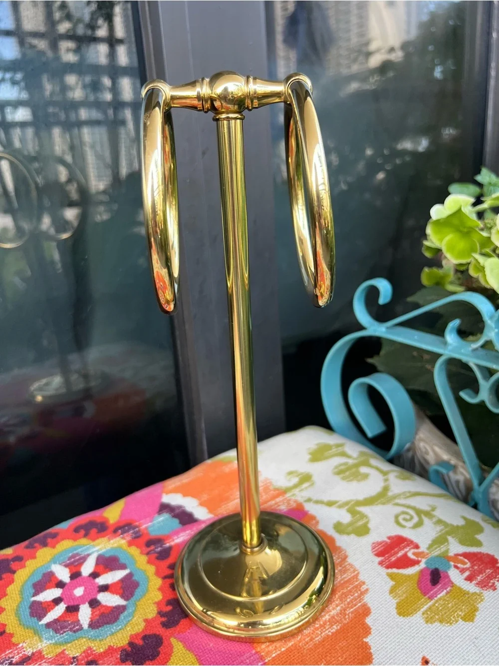 Vintage Hollywood Regency Solid Brass Double Towel Ring Countertop Vanity Holder
